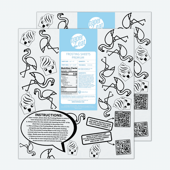 paper2eat Edible Kosher Certified White Frosting Sheets Premium (Icing Sheets) 8.5" x 11" - 48 count