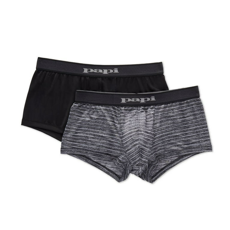 papi Men's Brazilian Cool Trunk Boxer Briefs Pack of 2 Comfort Fitting  Underwear, Stripe-Black/Grey, Small