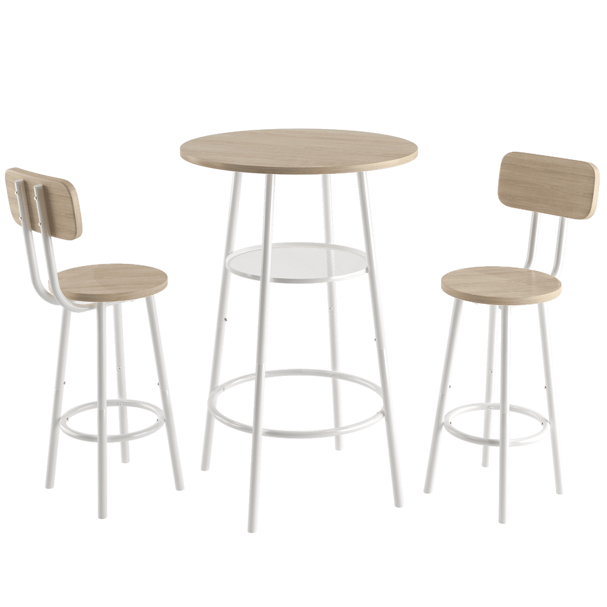 paproos 3 Piece Bar Table Set, 2Tier Round Pub Bistro Table and Stools