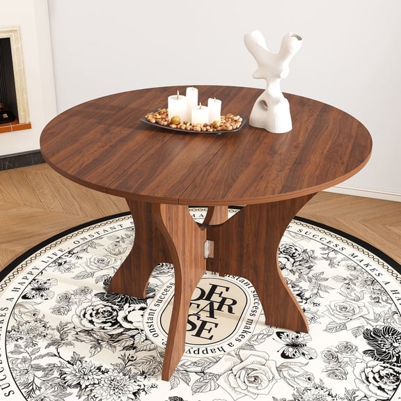 PAPROOS Folding Dining Table, 43'' Wooden Round Dining Table for Small Spaces, Space Saving Circle Foldable Kitchen Table for Indoor and Outdoor Use, Walnut