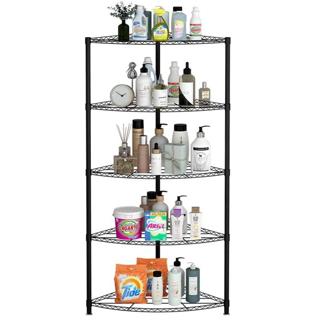 paproos 5Tier Metal Corner Shelf, Black Carbon Steel Kitchen Corner