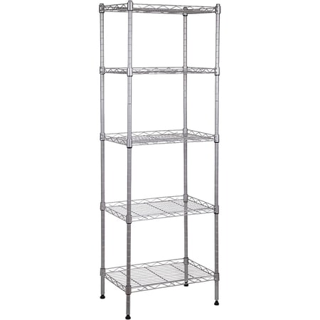 paproos 5-Tier Wire Shelving Unit, Heavy Duty Metal Storage Shelves, Adjustable Steel Storage Rack, Tall Organizer Shelf Stand for Closet, Garage, Pantry, Kitchen, Laundry Room, Bathroom, Silver