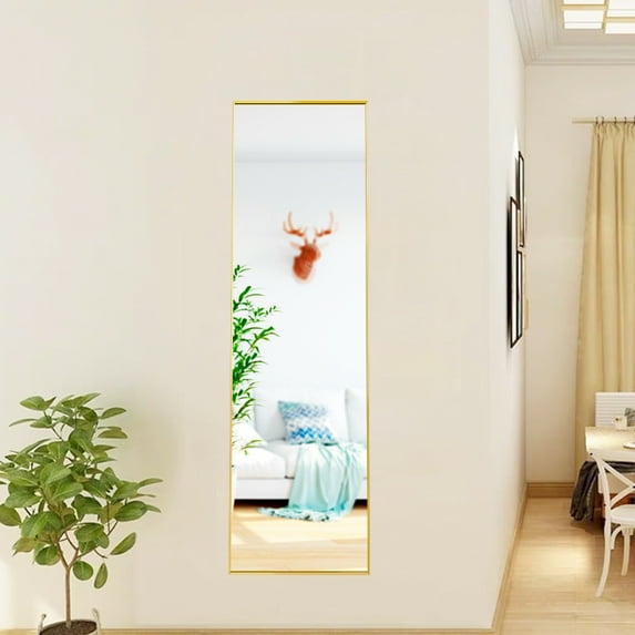 paproos 59" x 15.7" Over The Door Mirror, Full Length Mirror, Full Body Dressing Mirror, Wall Mounted Hanging for Dorm Home, Gold