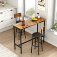 thumbnail image 1 of PAPROOS Bar Table Set of 3, 3-Piece Counter Heigh Dining Table and PU Upholstery Chais Set for Kitchen Patio Breakfast Nook, Industrial Pub Bistro Table and Bar Stools with Backrest, Brown, 1 of 12