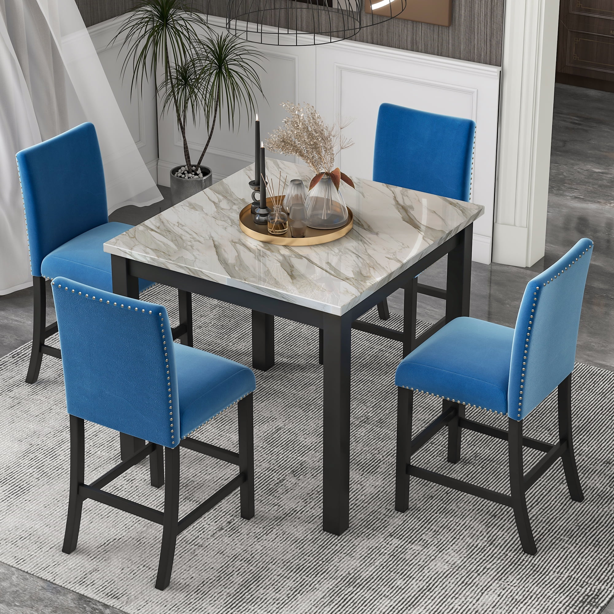paproos Dining Table Set for 4, Modern 5-Piece Counter Height Kitchen ...