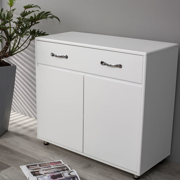 paproos Kitchen Storage Cabinet with Drawers and Doors, Floor Sideboard and Buffet Server Cabinet, Entryway Console Cabinet for Living Room, Dining Room, Bathroom, White