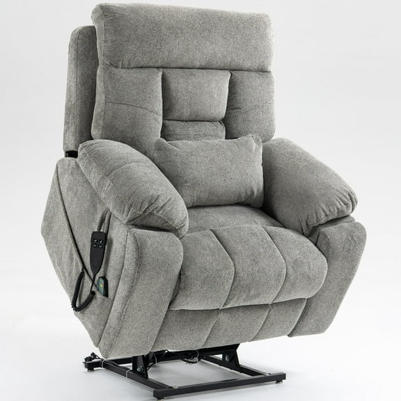 PAPROOS Wide Seat Lift Chair, Power Lift Recliner with Heating and Massage Function, Fabric Electric Reclining Sofa with 2 Remotes and 2 Cup Holders, Large Electric Sofa for Elderly Big Men, Gray