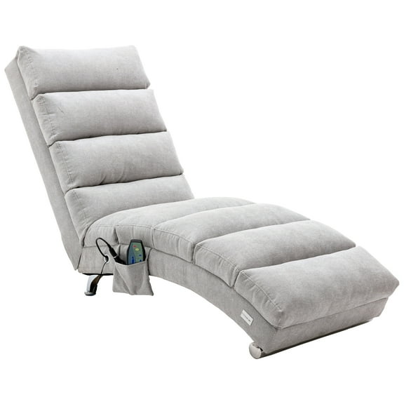paproos Light Gray Indoor Chaise Lounge with Massage, Modern Ergonomic Electric Massage Floor Lounger with Remote Control&Side Pocket, Upholstered Recliner Sleeper Chair for Living Room Bedroom Office
