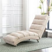 paproos Massage Chaise Lounge, Indoor Ergonomic Electric Massage Long Lounger with Remote Control, Modern Linen Upholstered Recliner Chair Sleeper Chair for Living Room Bedroom Office, Beige