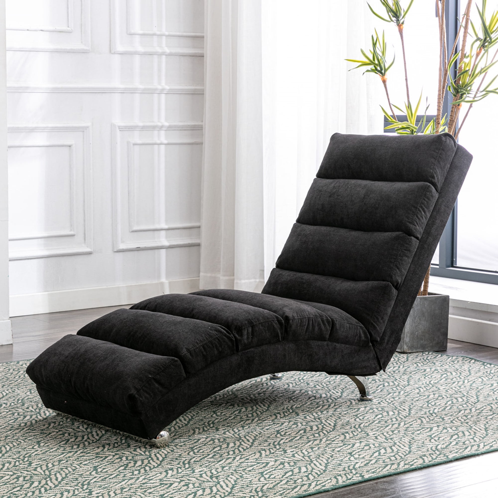 paproos Massage Chaise Lounge Indoor Ergonomic Electric Massage Long Lounger with Remote Control Modern Linen Upholstered Recliner Chair Sleeper Chair for Living Room Bedroom Office Black Walmart