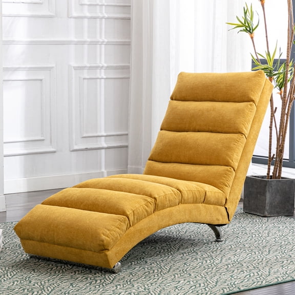 paproos Massage Chaise Lounge, Indoor Ergonomic Electric Massage Long Lounger with Remote Control, Modern Linen Upholstered Recliner Chair Sleeper Chair for Living Room Bedroom Office, Mustard