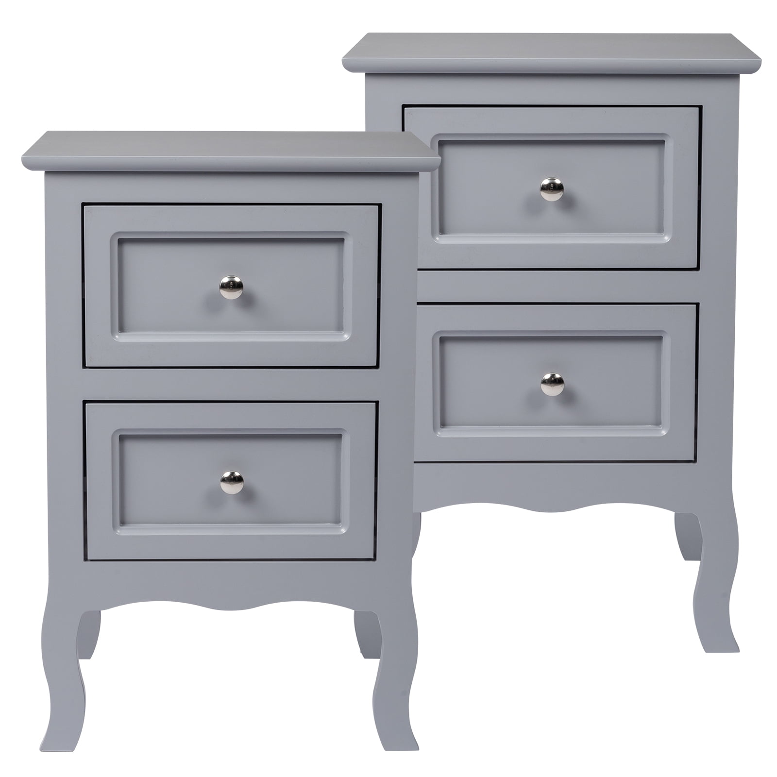 paproos Modern Bed Side Table Set of 2, Nightstand with with 2 Storage Drawers, Sofa Side Table ...