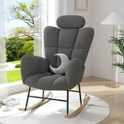 paproos Modern Teddy Fabric Rocking Chair, Accent Rocker Chair with High Backrest, Accent Glider Rocker for Living Room Bedroom Playroom，Gray