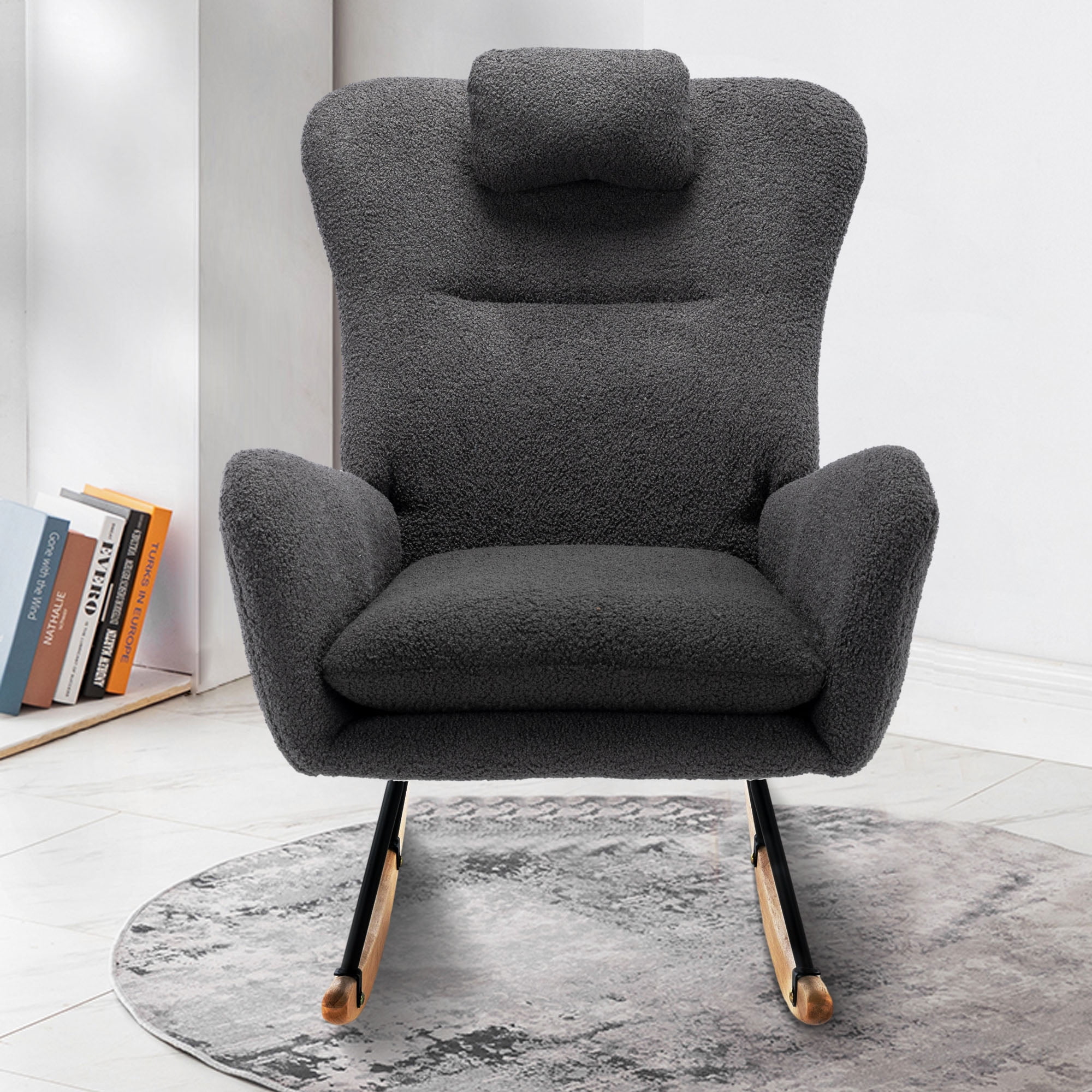paproos Modern Teddy Fabric Rocking Chair, Accent Rocker Chair with