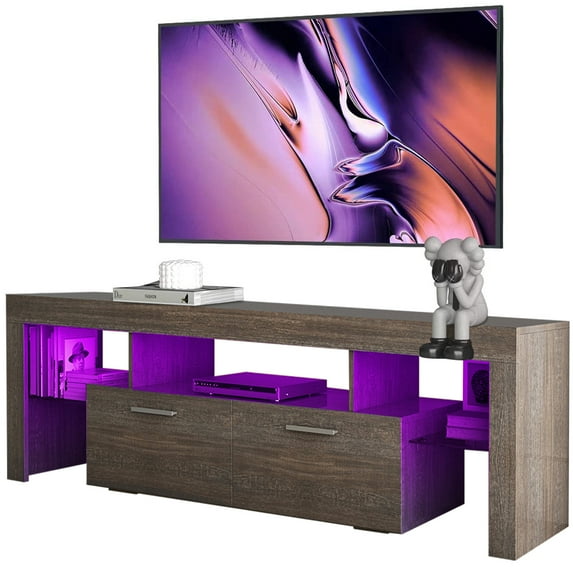 paproos New Upgrade Storage TV Stand for 70 Inch TV, TV Cabinet with 16 RGB LED Light, Living Room Entertainment Center,, 20 Minutes Quick Assembly, Brown