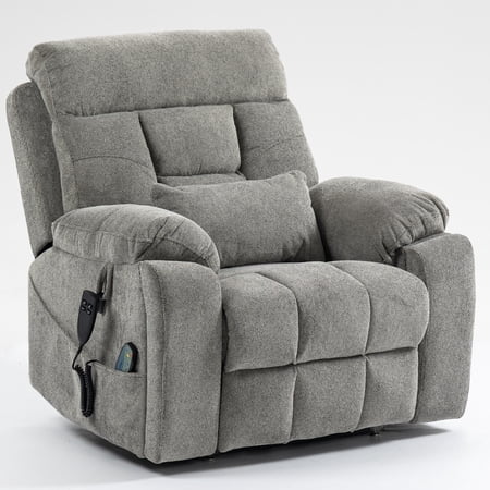 PAPROOS Electric Lift Recliner, Widen Power Lift Chair with Heating and Massage Function, Fabric Reclining Sofa with 2 Remotes and 2 Cup Holders, Big Lift Chairs for Elderly Seniors, Gray