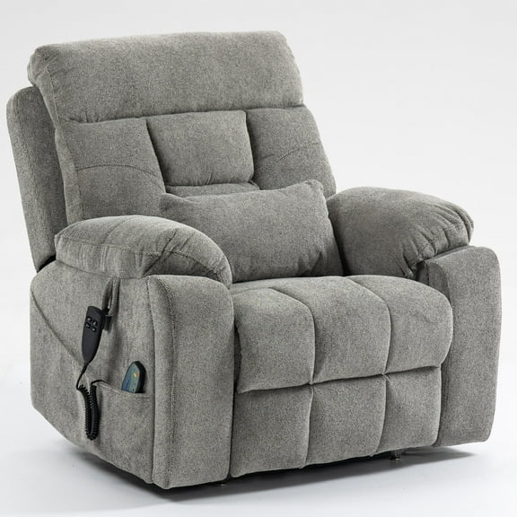 PAPROOS Electric Lift Recliner, Widen Power Lift Chair with Heating and Massage Function, Fabric Reclining Sofa with 2 Remotes and 2 Cup Holders, Big Lift Chairs for Elderly Seniors, Gray