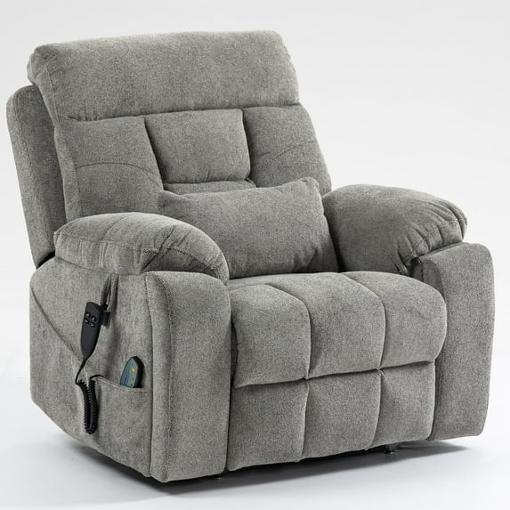 PAPROOS Electric Lift Recliner, Widen Power Lift Chair with Heating and Massage Function, Fabric Reclining Sofa with 2 Remotes and 2 Cup Holders, Big Lift Chairs for Elderly Seniors, Gray