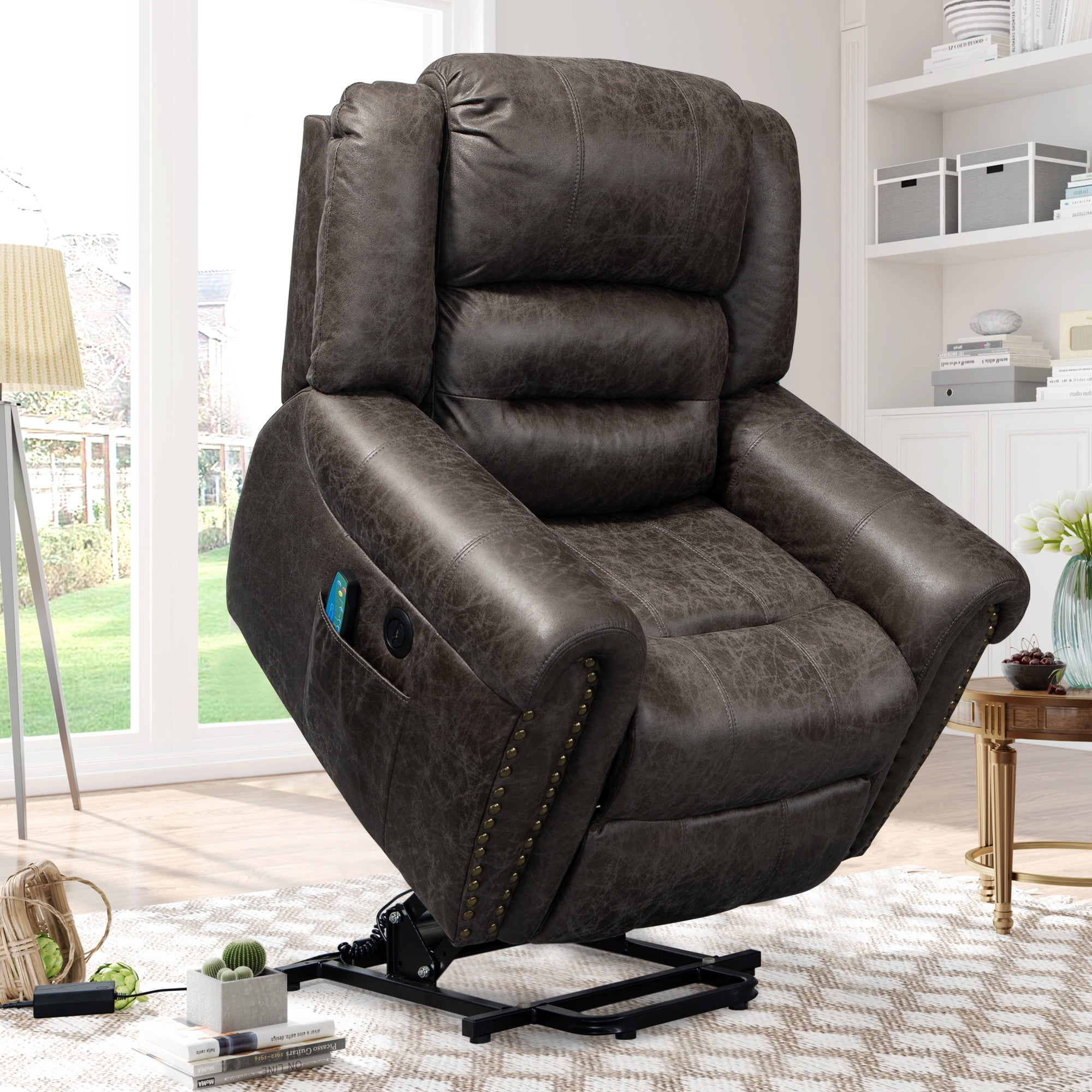 paproos Power Lift Recliner, Faux Leather Electric Lift Chair with Heat