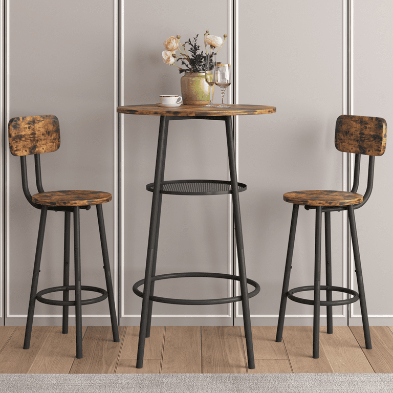 Paproos Pcs Industrial Bar Table Set, Round Pub Bistro, Counter