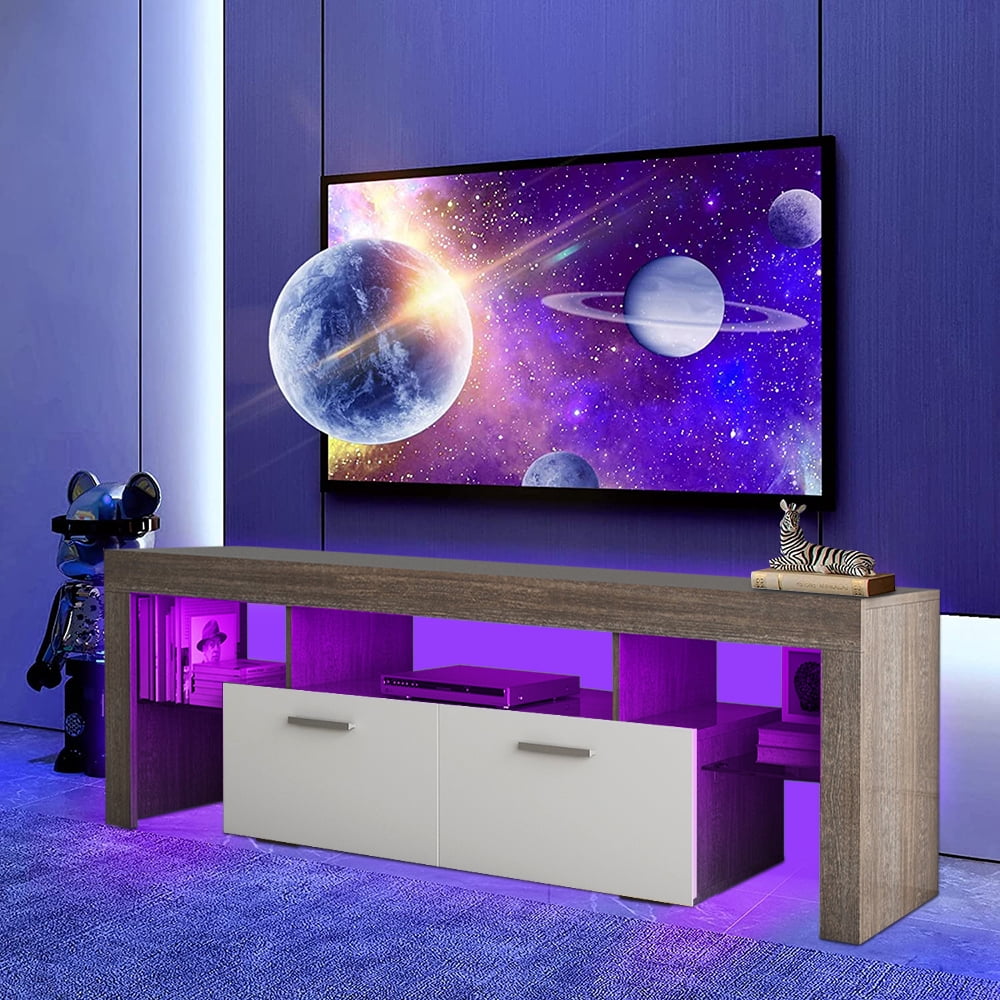 paproos TV Stand with 16 RGB LED Light for 70 Inch TV, Farmhouse TV
