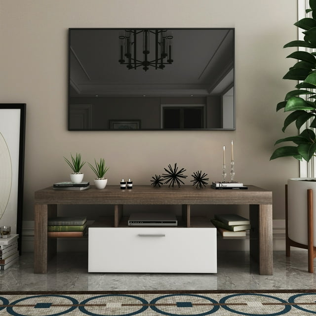 paproos TV Stand for 55 Inch TV, Modern TV Console Table with Remote