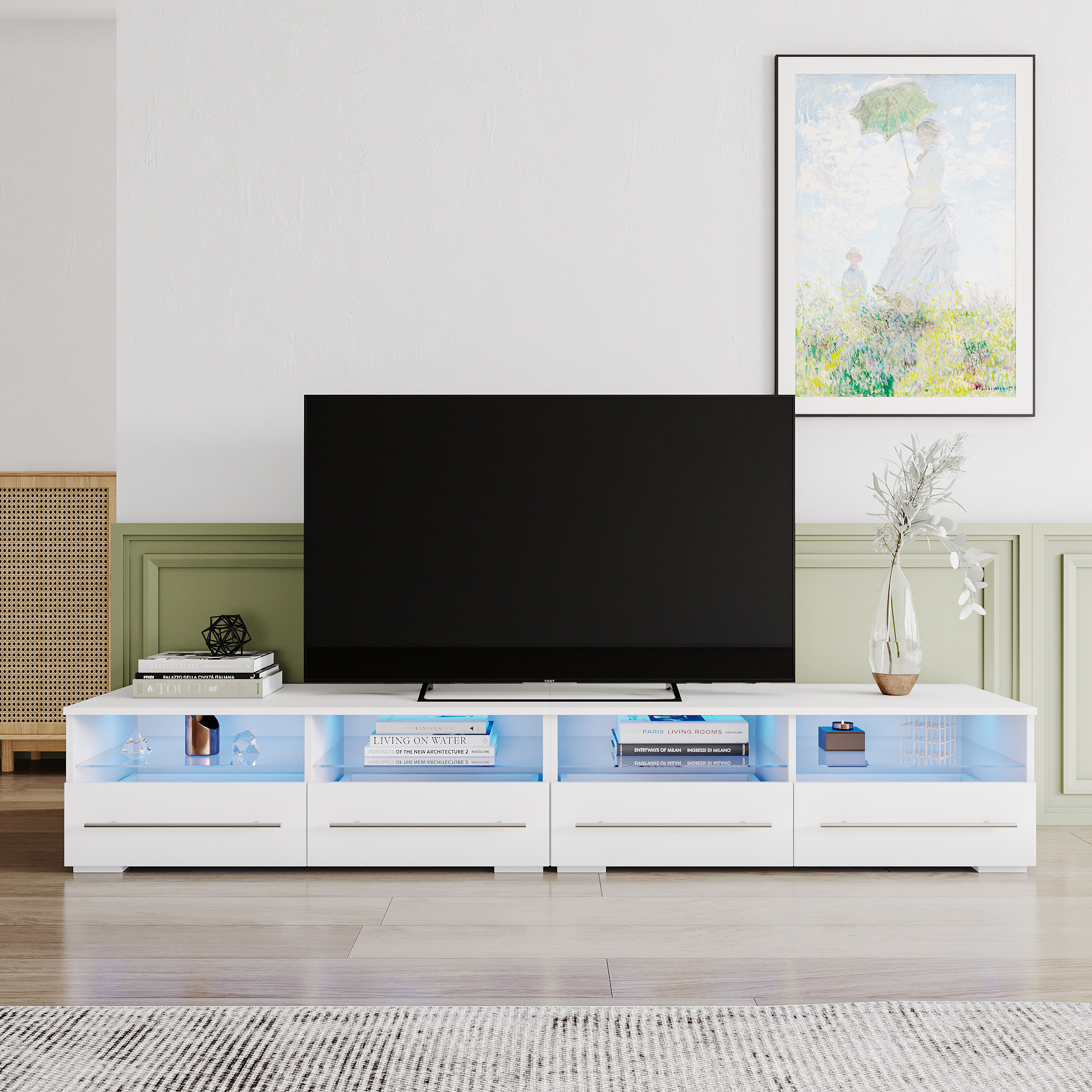 paproos TV Stand for 80 Inch TV, Modern TV with 16 Colors LED