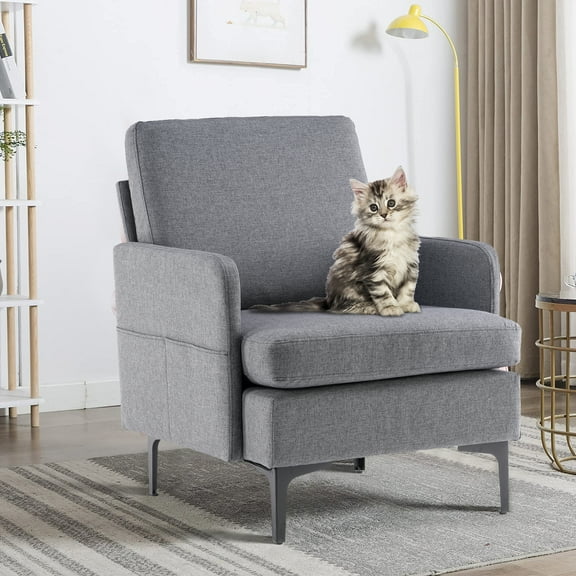 paproos Upholstered Accent Arm Chair, Gray Single Sofa Club Chair for Living Room, Bedroom, Home Office, Hosting Room