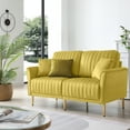 thumbnail image 1 of paproos Velvet 2-Seater Sofa, Yellow Loveseat with Gold Feet, Mid Century Modern 47.3 inch Square Arm Sofas Couches with 2 Bolster Pillows Included for Compact Bedroom, 1 of 6