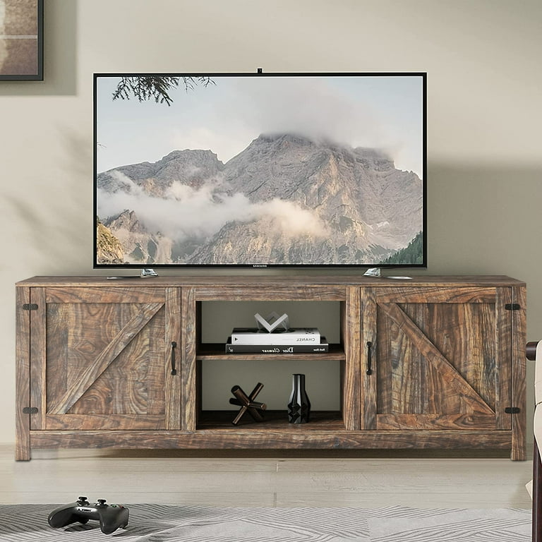 paproos Walnut Finish TV Stand for 75 Inch TV Home Media Entertainment Center Industrial TV Console Cabinet for Living Room Modern TV Stand Table