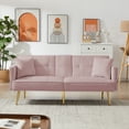 thumbnail image 1 of paprsso Convertible Velvet Futon Sofa Bed, Modern Loveseat Sleeper Sofa Couch with 3 Adjustable Positions and Two Pillows, Suitable for Living Room, Bedroom, Small Space (Pink), 1 of 6
