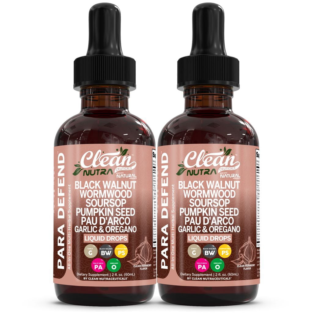 Para Defend Wormwood Black Walnut Cleanse Drops 2 Pack - Soursop, Garlic, Pumpkin Seed, Pau D'Arco, Oil of Oregano by Clean Nutra