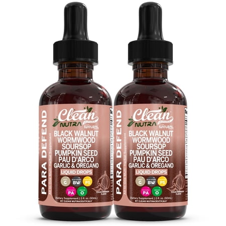 Para Defend Wormwood Black Walnut Cleanse Drops 2 Pack - Soursop, Garlic, Pumpkin Seed, Pau D'Arco, Oil of Oregano by Clean Nutra