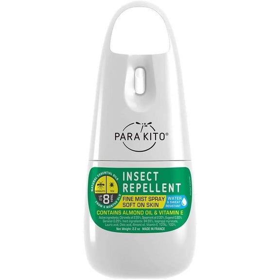 paraKito 8-Hour DEET-Free Mosquito & Tick Spray - No Alcohol, Water/Sweat Resistant, Natural Citronella (2.2oz)