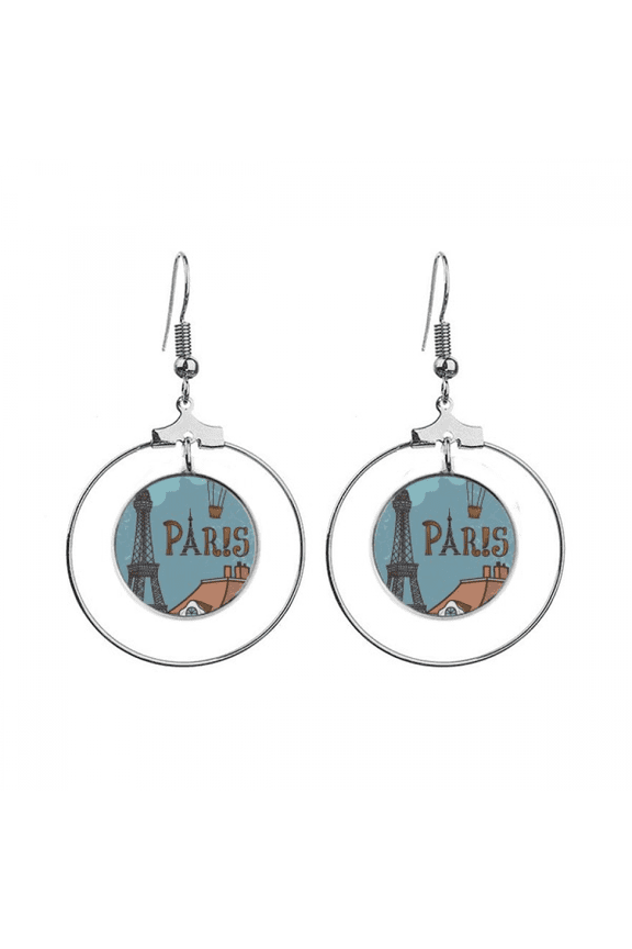 paris fire ballon france eiffel tower earrings dangle hoop jewelry drop circle