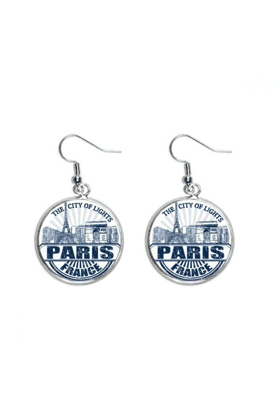 paris france flag eiffel tower architecture ear dangle silver drop ear jewelry woman