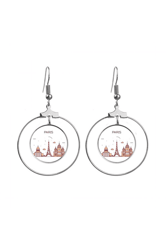 paris french flat landmark pattern earrings dangle hoop jewelry drop circle