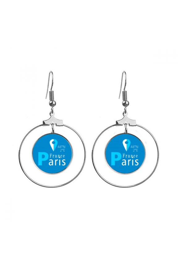 paris geography coordinates trave earrings dangle hoop jewelry drop circle