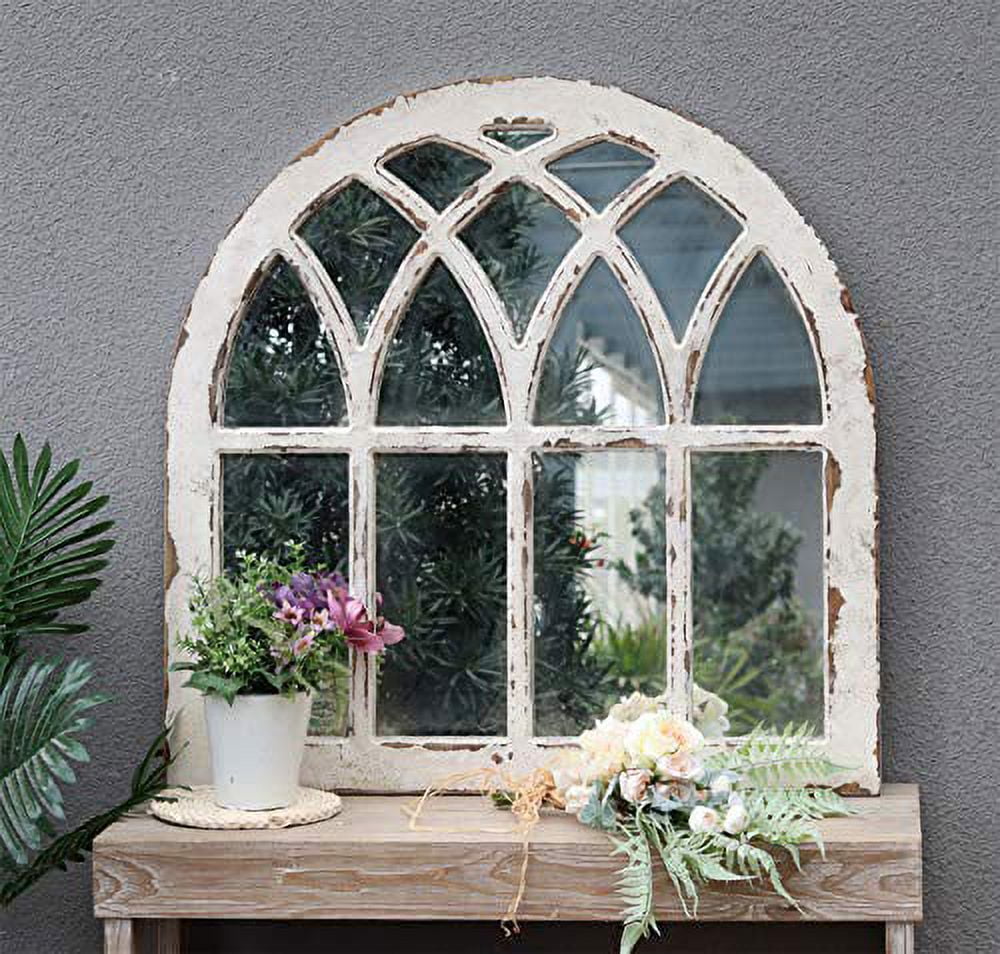 Distressed White and Gold Arched Wood Wall Mirror