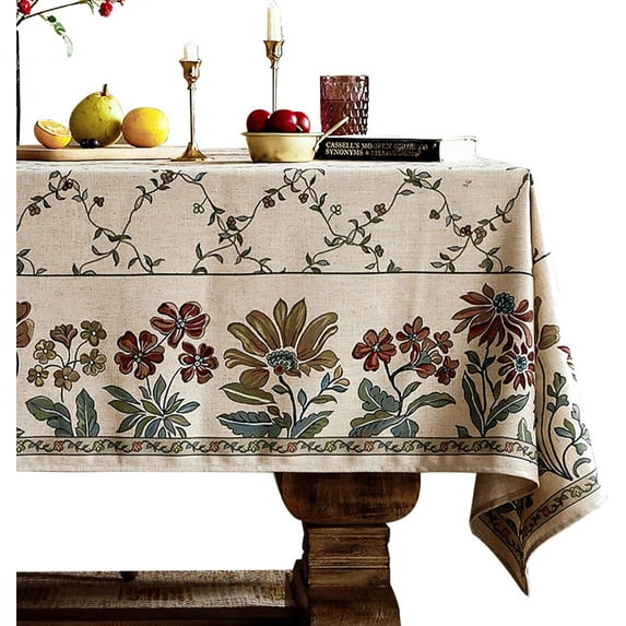 patdrea Designer Linen French Long Tablecloth for Rectangle Table,Fall Country Breathable Floral Tablecloths,Table Cover for Kitchen Dining,Tea Party,Christmas,Thanksgiving,63"x102"-Oliveirad