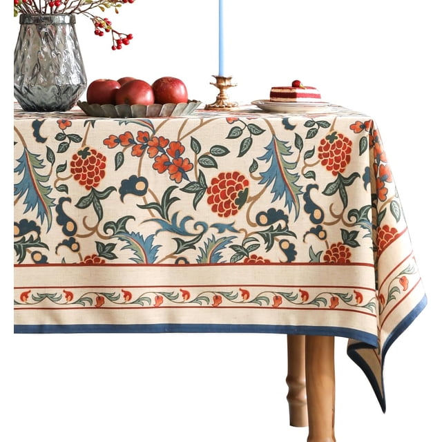 patdrea Designer Vintage Linen Small Square Tablecloth,French Anti-Wrinkle Durable Floral Table Cloth,Colorful Table Cover for Kitchen Dining,Parties,Christmas,Thanksgiving,Party,67"x67"-Puno