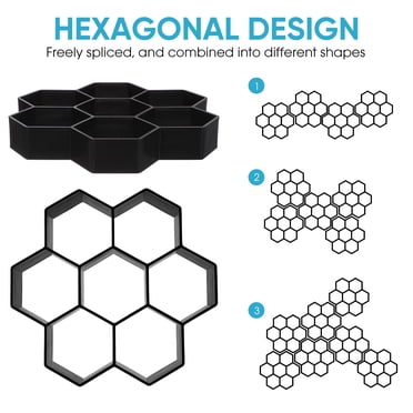 BEBEMOKO Hexagon Brick Mold - Reusable Plastic Cement Paving Mold For DIY Garden Paths