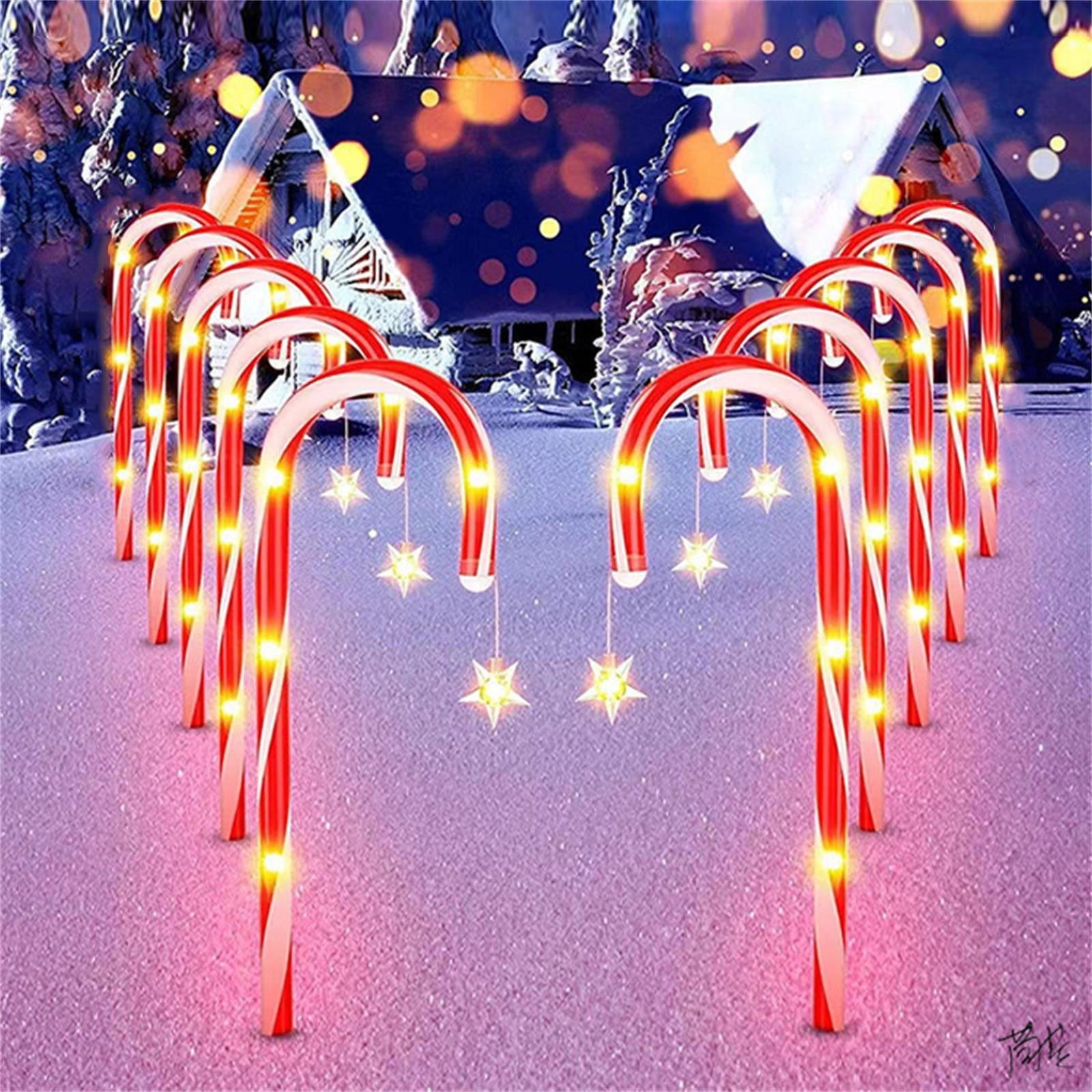 pathside 12 Pieces Solar Christmas Pathway Lights, Christmas Candy Cane Lights Outdoor Waterproof Landscape Lights Christmas Decorative Lights, Outdoor Plug-in Candy Crutch Lawns Landscapes Lamp