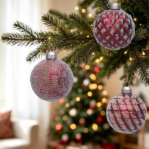 pathside 12pcs Red Christmas Baubles, Painted Tree Ornaments with Rope, Shatterproof Hanging Decor for Holiday Home