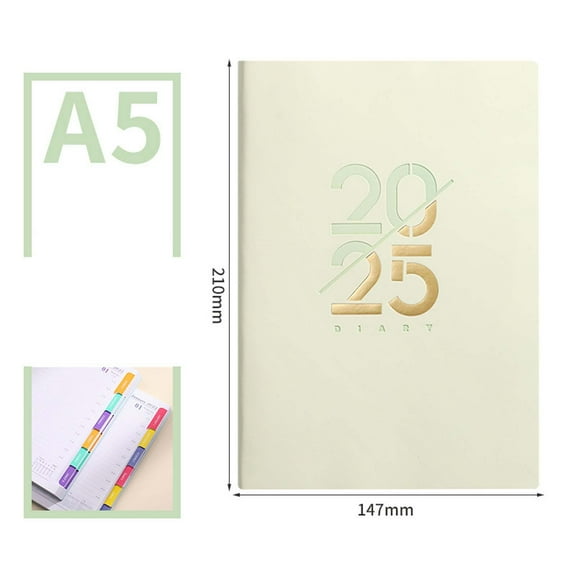 pathside 2025 Planner 8.3x5.8in, English A5 Daily Plan Calendar with Weekly/ Monthly Views, Soft Leather Cover, Green