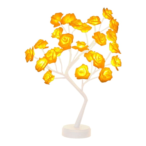 pathside 24 LED Sparkly Rose Flower Tree Lamp, Yellow, Desktop Rose Bonsai Tree Light Lamp, Battery Powered Artificial Flower Lamps Decor for Valentine's Day Decoration (Delivery Without Battery)