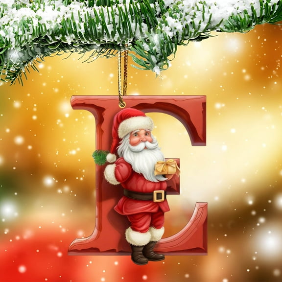 pathside 26 Letters Christmas Tree Decoration Pendant Christmas Tree Ornaments Personalized DIY Initial Letter Hanging Christmas Decorations (E)