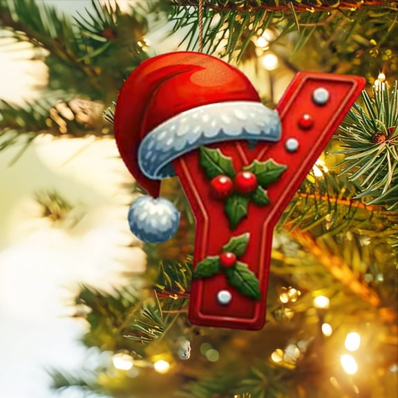 pathside 26 Letters Christmas Tree Decoration Pendant Christmas Tree Ornaments Personalized DIY Initial Letter Hanging Christmas Decorations (Red Y)