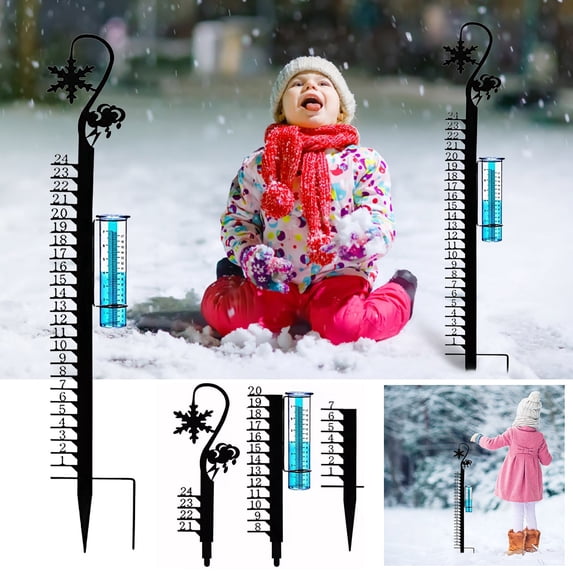 pathside 35 inch Snow Gauge Outdoor, Metal Snow Measuring Stick, Snowflake Iron Art Snow, Thicken Upgraded Windproof Snowfall Measuring Gauge Snow Ruler for Yard, Lawn, Garden, Christmas
