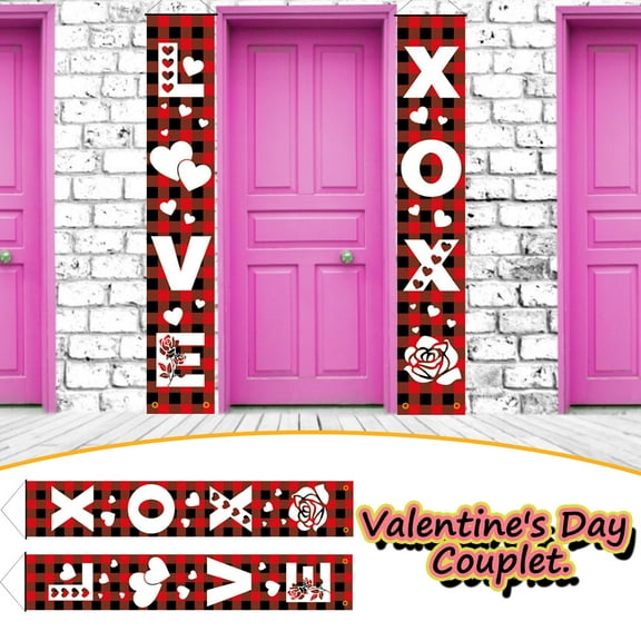 pathside 71 x 12 Inches Valentine's Day Door Banner Decorations, XOXO LOVE Heart Holiday Hanging Flag, Valentine Day Porch Sign for Front Door Wall Indoor Outdoor Wedding Home Decor